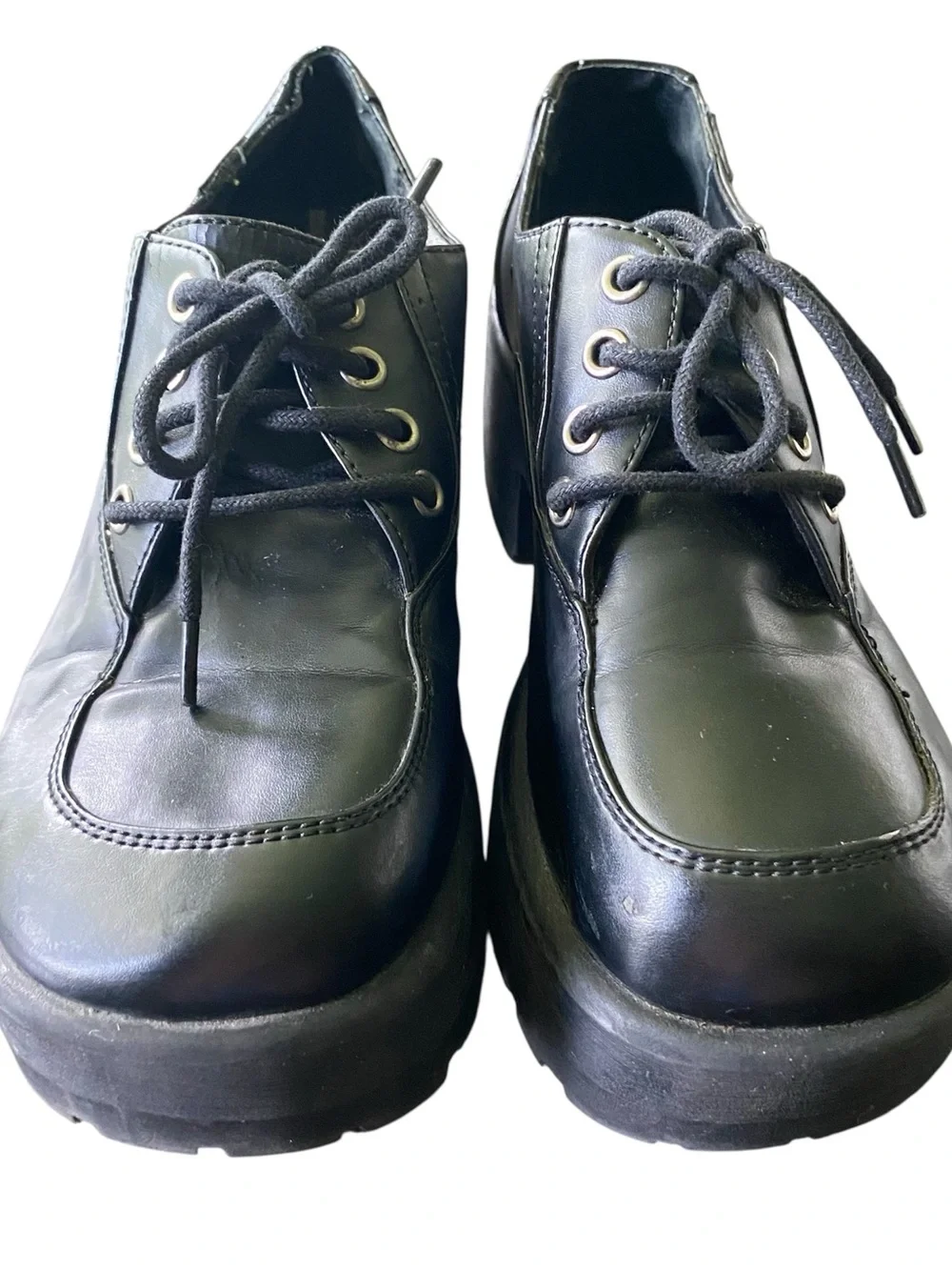 Vintage Mudd Black Faux Vegan Leather Chunky Heel Platform Oxford Y2K 90s Size 7
